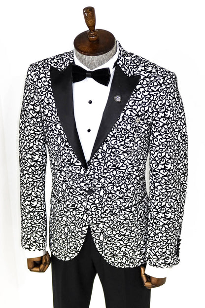 KOALA SYDNEY  Scroll Patterned White Men Party Blazer -