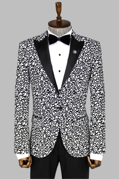 KOALA SYDNEY  Scroll Patterned White Men Party Blazer -