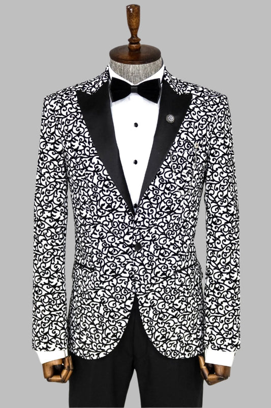 KOALA SYDNEY  Scroll Patterned White Men Party Blazer -