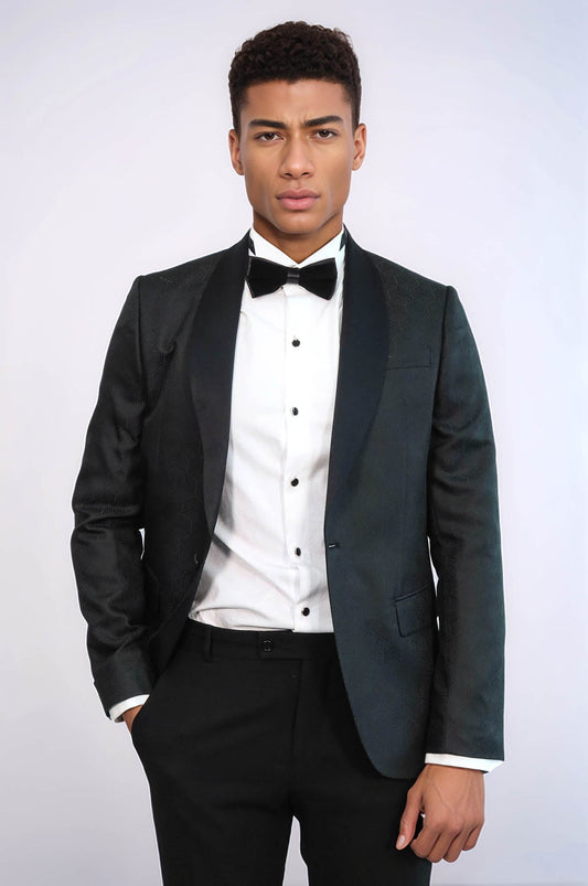 KOALA SYDNEY  Pentagon Patterned Shawl Lapel Black Men Prom Blazer and Trousers Combination Suit