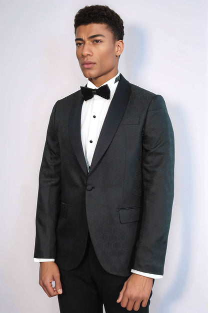 KOALA SYDNEY  Pentagon Patterned Shawl Lapel Black Men Prom Blazer and Trousers Combination Suit