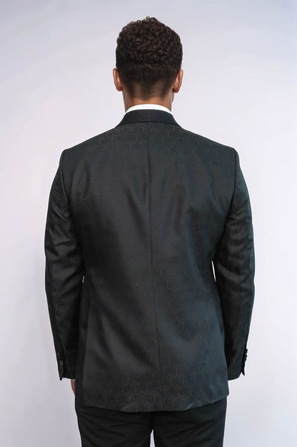 KOALA SYDNEY  Pentagon Patterned Shawl Lapel Black Men Prom Blazer and Trousers Combination Suit