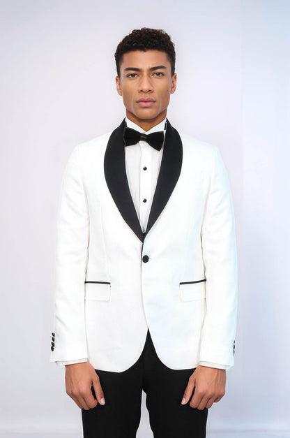 KOALA SYDNEY  Pentagon Patterned Shawl Lapel White Men Prom Blazer and Trousers Combination Suit