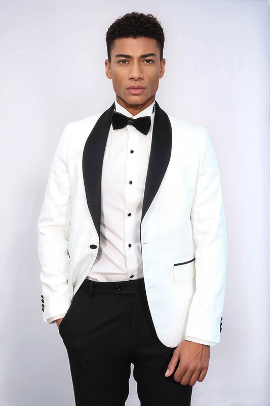 KOALA SYDNEY  Pentagon Patterned Shawl Lapel White Men Prom Blazer and Trousers Combination Suit