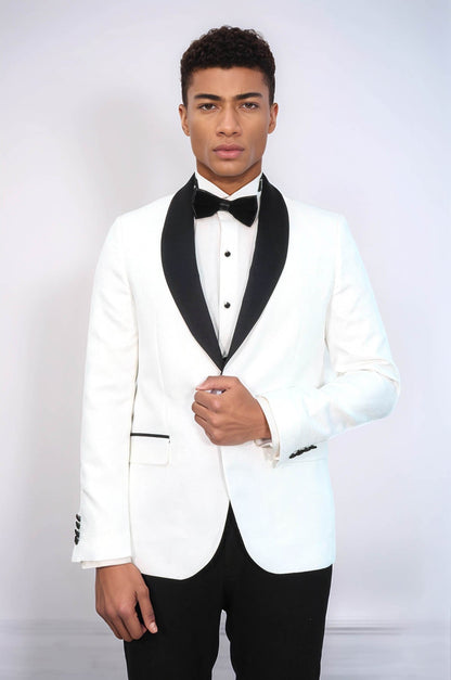 KOALA SYDNEY  Pentagon Patterned Shawl Lapel White Men Prom Blazer and Trousers Combination Suit