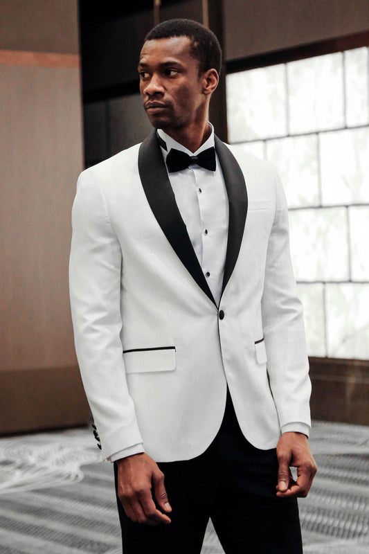 KOALA SYDNEY Shawl Lapel Floral Patterned White Men Wedding Tuxedo Blazer