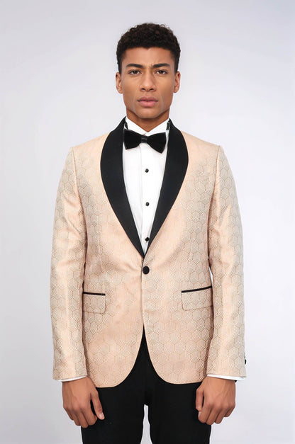 KOALA SYDNEY  Pentagon Patterned Shawl Lapel Cream Men Prom Blazer and Trousers Combination Suit