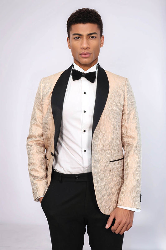 KOALA SYDNEY  Pentagon Patterned Shawl Lapel Cream Men Prom Blazer and Trousers Combination Suit