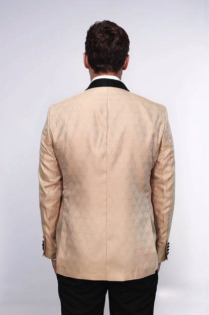 KOALA SYDNEY  Pentagon Patterned Shawl Lapel Cream Men Prom Blazer and Trousers Combination Suit