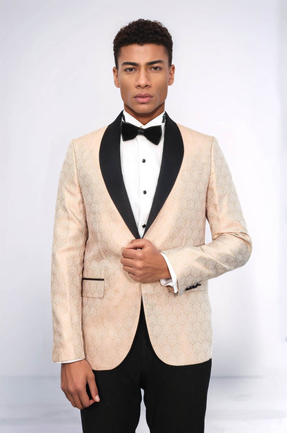 KOALA SYDNEY  Pentagon Patterned Shawl Lapel Cream Men Prom Blazer and Trousers Combination Suit