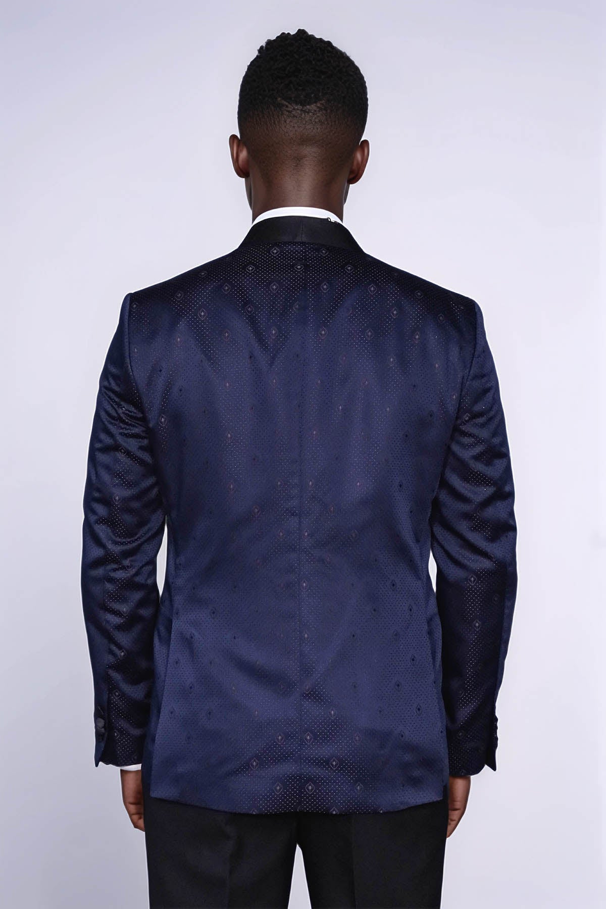 Patterned Shawl Lapel Navy Blue Men Tuxedo Jacket - Wessi