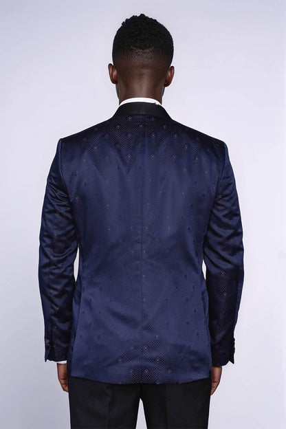 Patterned Shawl Lapel Navy Blue Men Tuxedo Jacket - Wessi