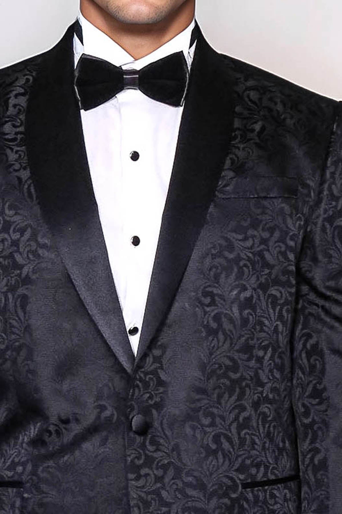 Shawl Lapel Floral Patterned Black Men Wedding Groom Blazer