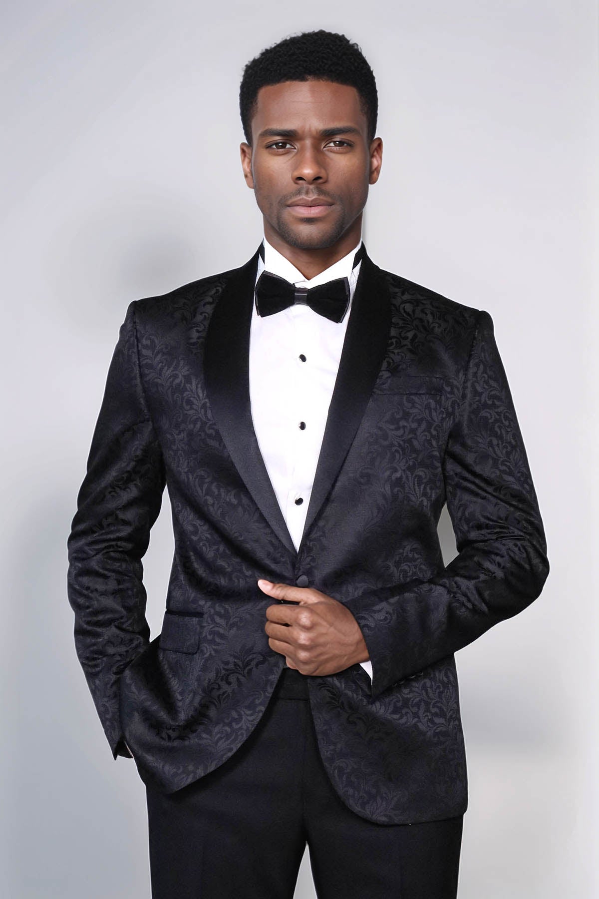 Shawl Lapel Floral Patterned Black Men Wedding Groom Blazer