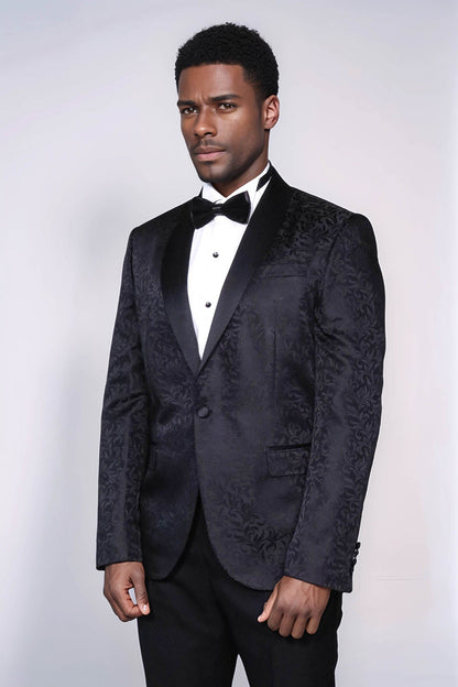 Shawl Lapel Floral Patterned Black Men Wedding Groom Blazer