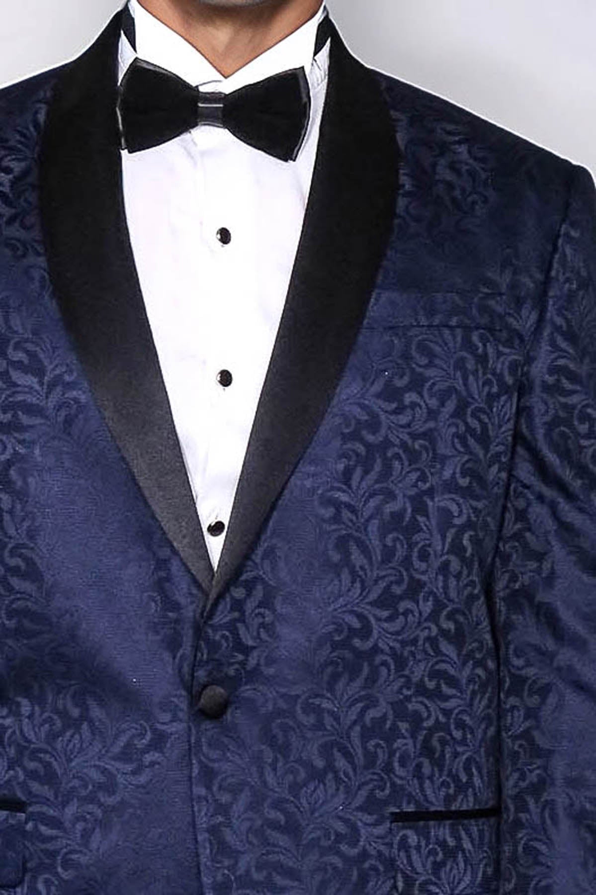 Shawl Lapel Floral Patterned Navy Blue Men Tuxedo Evening Blazer