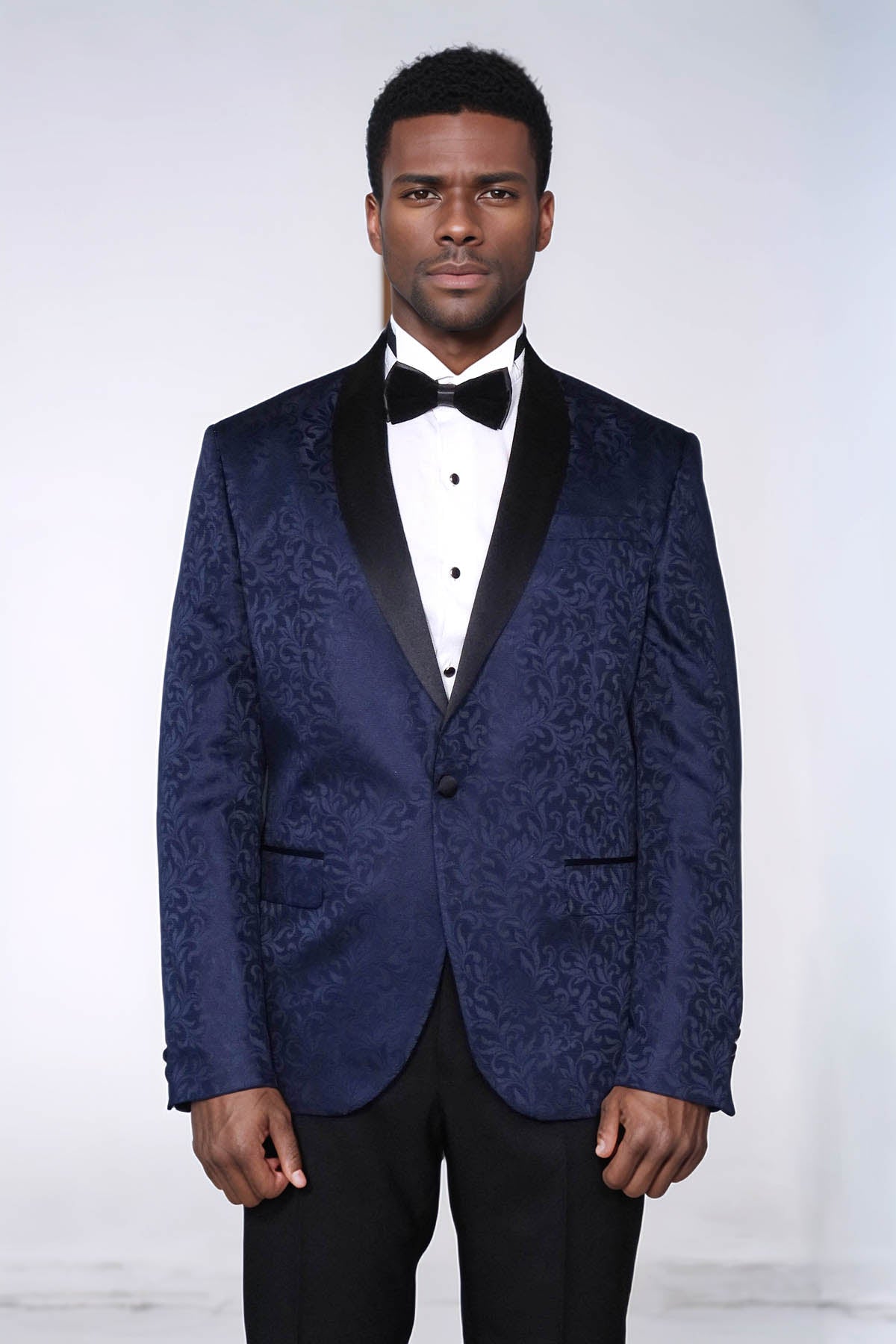 Shawl Lapel Floral Patterned Navy Blue Men Tuxedo Evening Blazer
