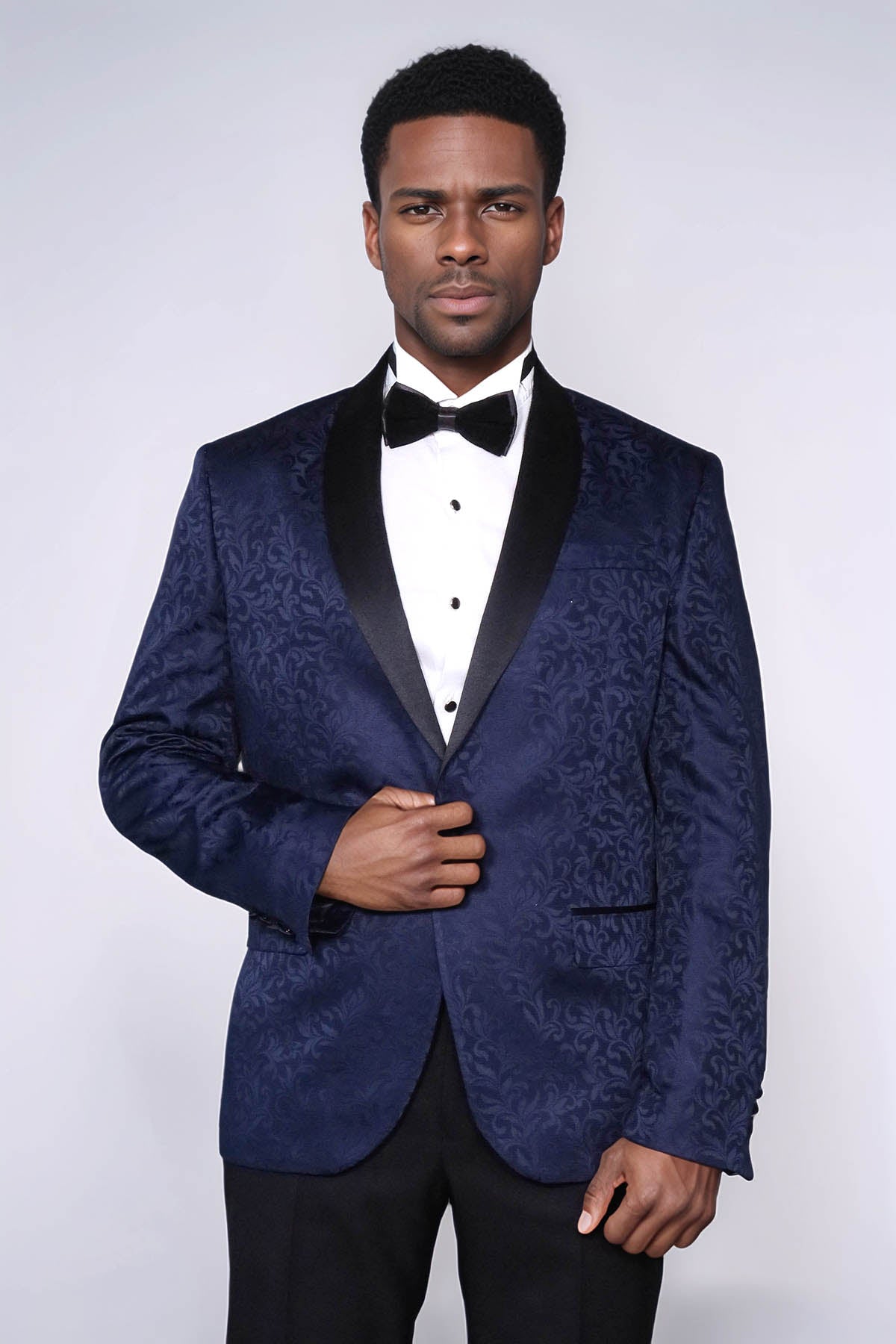 Shawl Lapel Floral Patterned Navy Blue Men Tuxedo Evening Blazer