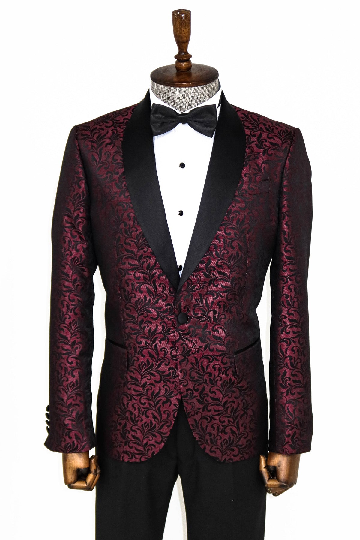 KOALA SYDNEY Shawl Lapel Floral Patterned Burgundy Men Wedding Tuxedo Blazer