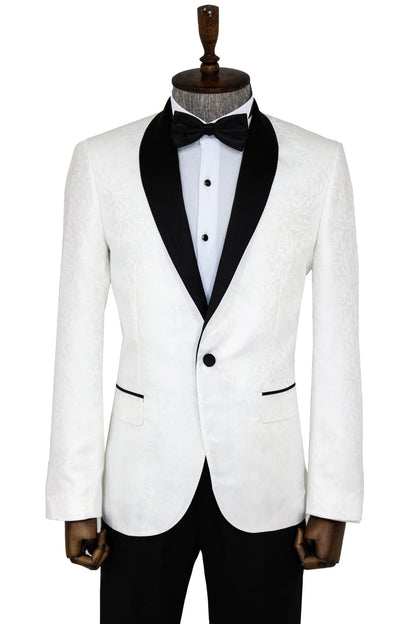Shawl Lapel Floral Patterned White Men Wedding Tuxedo Blazer