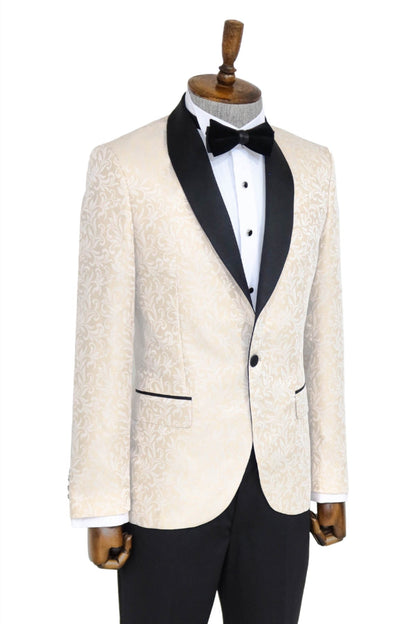 Shawl Lapel Floral Patterned Cream Men Singer Stage Blazer