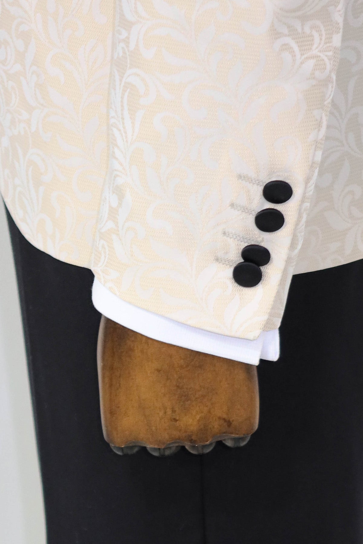 Shawl Lapel Floral Patterned Cream Men Singer Stage Blazer