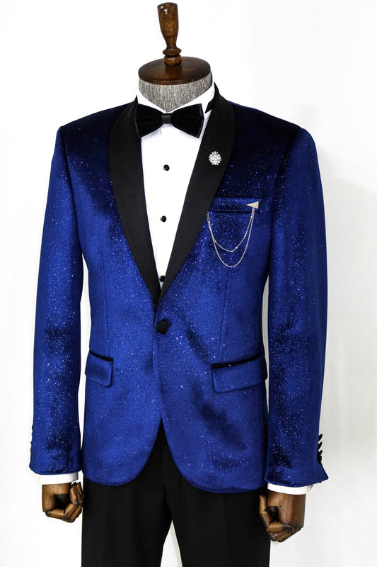 KOALA SYDNEY  Shawl Collar Velvet Sax Blue Men Prom Blazer
