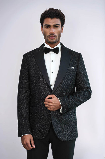 KOALA SYDNEY Gingham Patterned Glitter Black Men Party Blazer