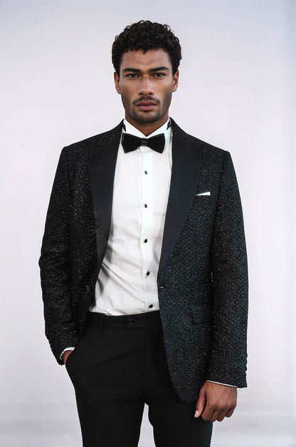 KOALA SYDNEY  Gingham Patterned Glitter Black Men Prom Blazer and Trousers Combination Suit-