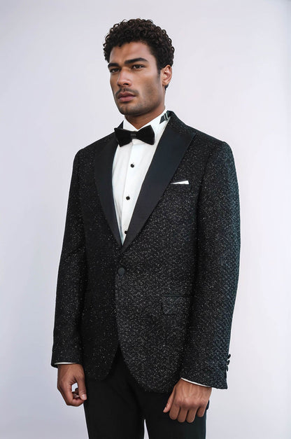 KOALA SYDNEY Gingham Patterned Glitter Black Men Party Blazer