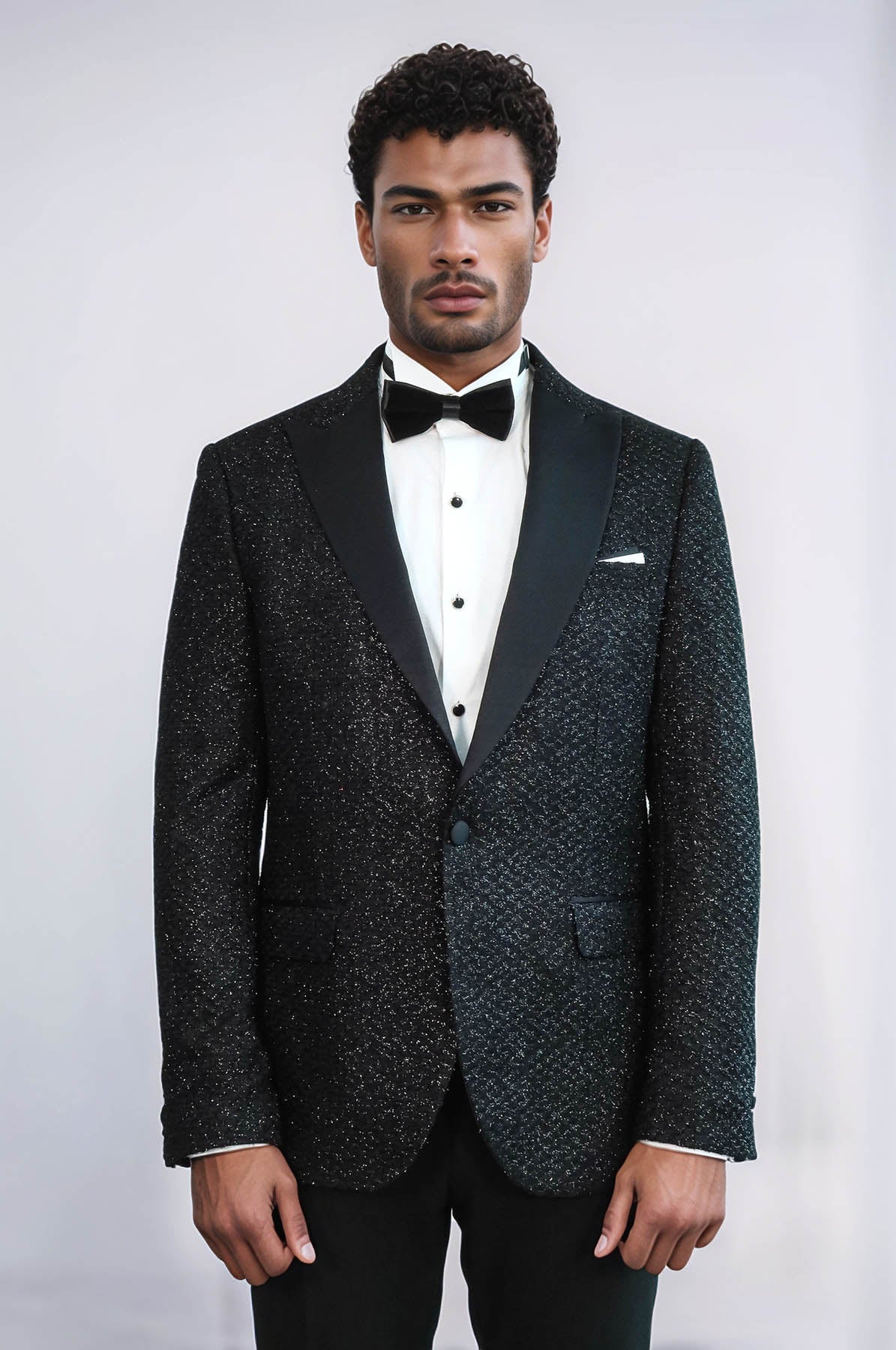 KOALA SYDNEY  Gingham Patterned Glitter Black Men Prom Blazer and Trousers Combination Suit-