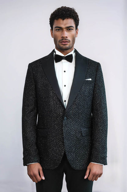 KOALA SYDNEY Gingham Patterned Glitter Black Men Party Blazer