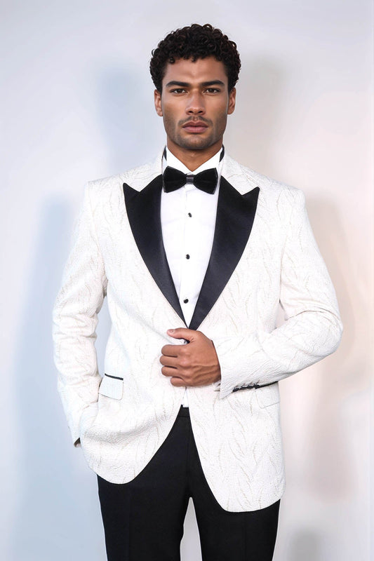 KOALA SYDNEY Patterned Shiny White Men Wedding Tuxedo Jacket