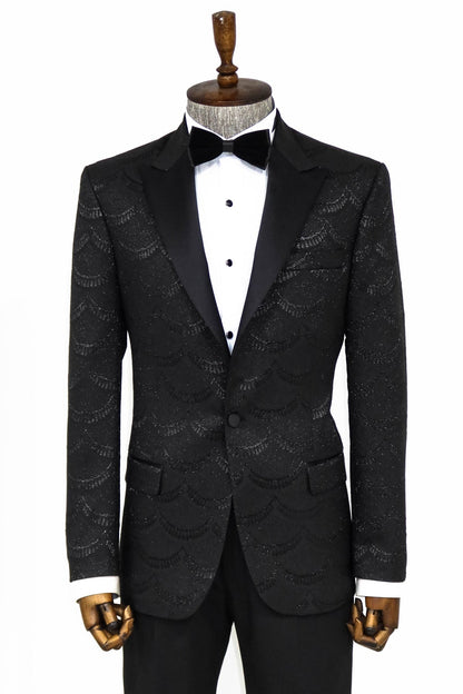 Patterned Slim Fit Black Men Dinner Blazer