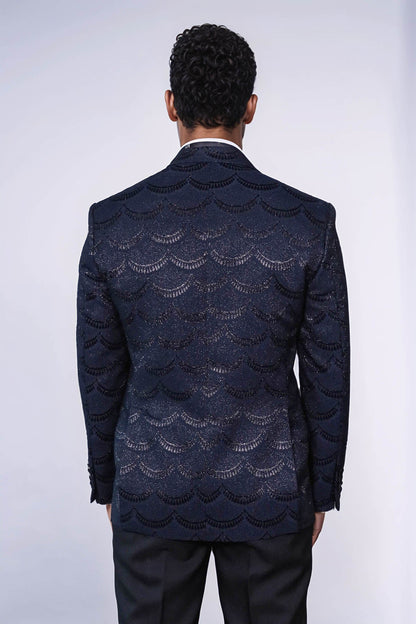 KOALA SYDNEY Patterned Slim Fit Navy Blue Men Singer Tuxedo Blazer