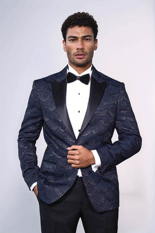 KOALA SYDNEY Patterned Slim Fit Navy Blue Men Singer Tuxedo Blazer