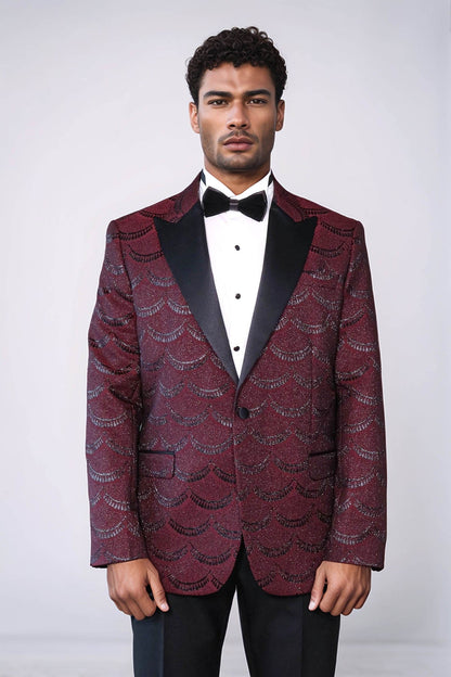 KOALA SYDNEY Patterned Slim Fit Burgundy Men Tuxedo Jacket