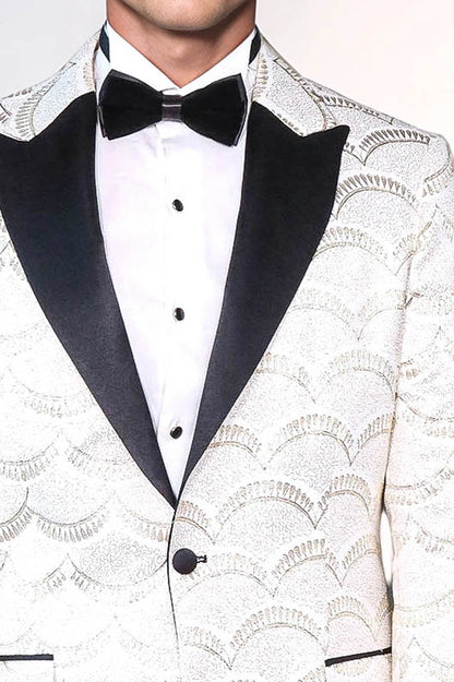 KOALA SYDNEY Patterned Slim Fit White Men Dinner Jacket