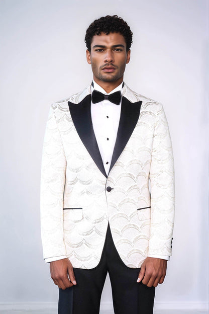KOALA SYDNEY Patterned Slim Fit White Men Dinner Jacket