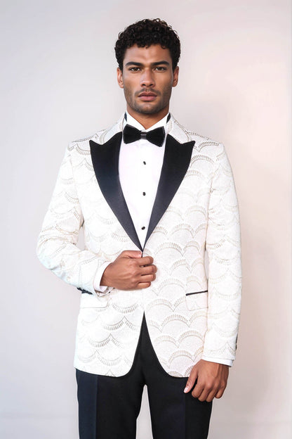 KOALA SYDNEY Patterned Slim Fit White Men Dinner Jacket