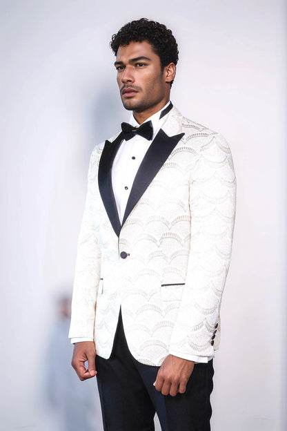 KOALA SYDNEY Patterned Slim Fit White Men Dinner Jacket