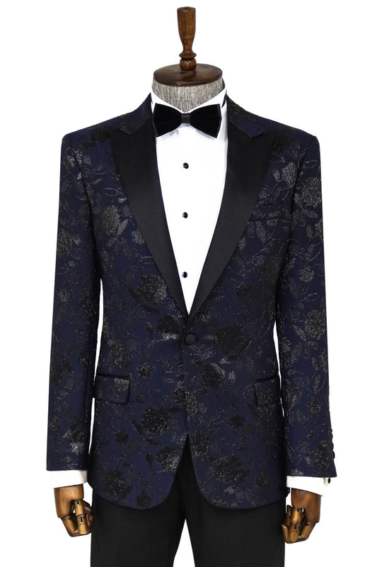 KOALA SYDNEY Floral Patterned Navy Blue Men Dinner Jacket