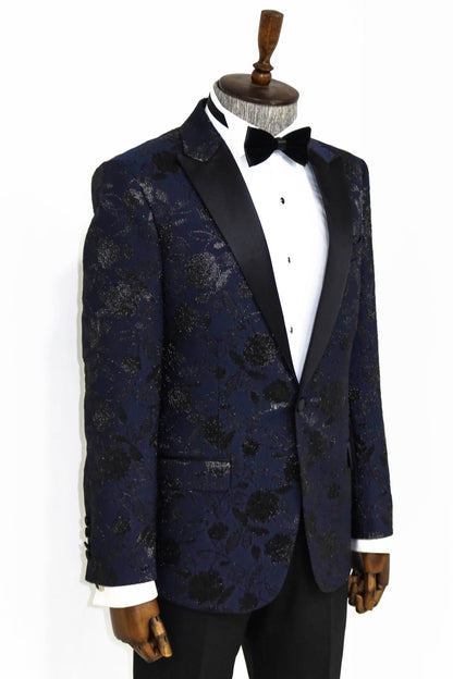 Floral Patterned Navy Blue Men Dinner Jacket