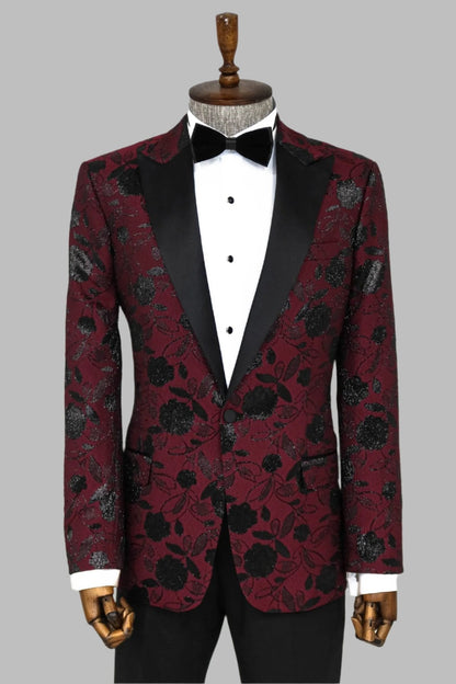 KOALA SYDNEY Floral Patterned Burgundy Men Dinner Jacket
