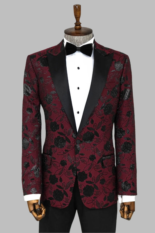 KOALA SYDNEY Floral Patterned Burgundy Men Dinner Jacket