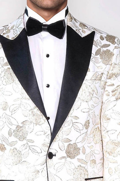 KOALA SYDNEY Floral Patterned White Men Tuxedo Blazer