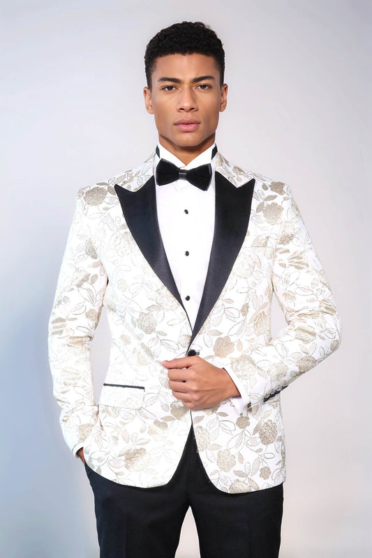 KOALA SYDNEY Floral Patterned White Men Tuxedo Blazer
