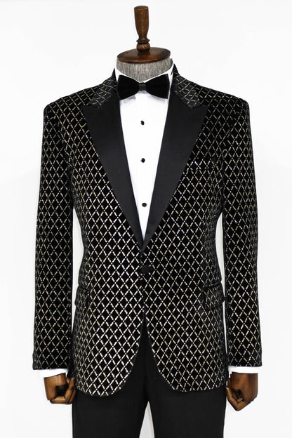KOALA SYDNEY  Black Patterned Over Black Men Prom Blazer