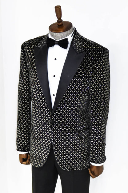 KOALA SYDNEY  Black Patterned Over Black Men Prom Blazer
