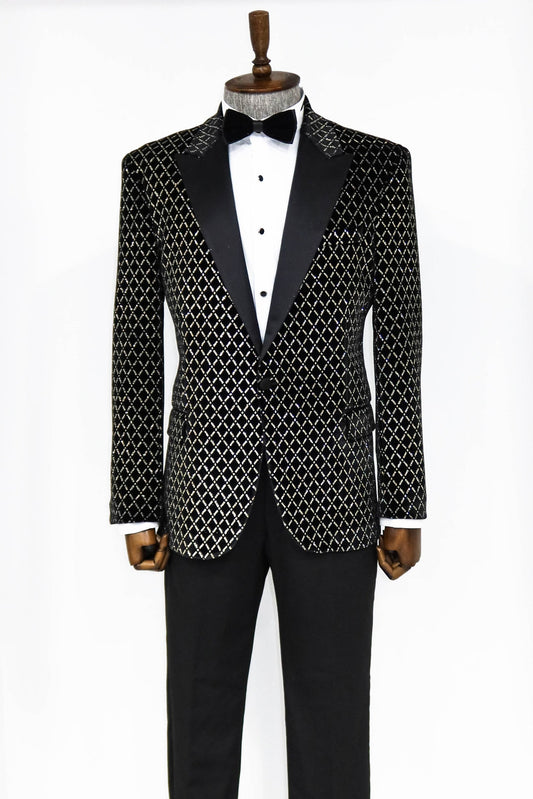 KOALA SYDNEY  Black Patterned Over Black Men Prom Blazer